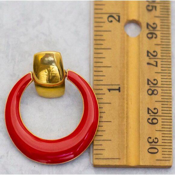 Vintage Blue Red Crescent Circle Ring Two Tone Hoop Earrings - C8 - Picture 3 of 3